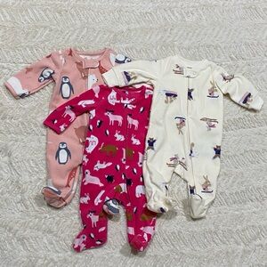 Adorable Animal Print Baby Girl Fleece Footies - Set of 3